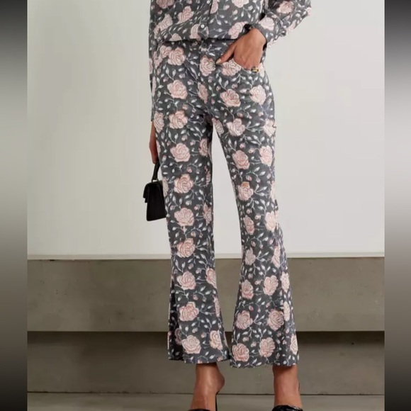 Batsheva Lawyer Cropped Floral-Print Cotton Flared Pants Size 0 NWOT - Picture 2 of 11